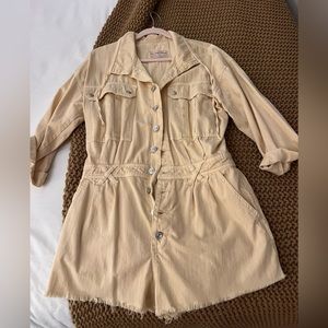 Free People Beige Button-Front Utility Romper